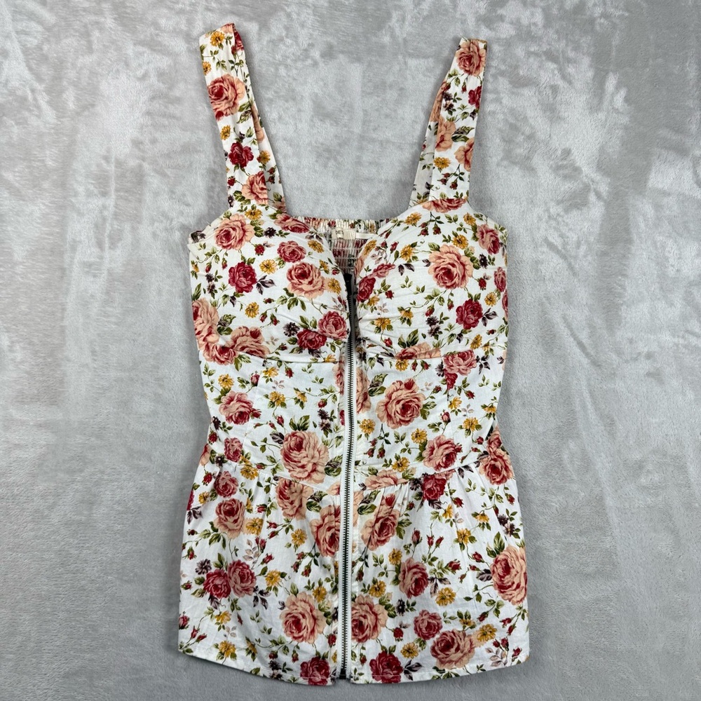Poetry Cream Floral Corset Top Peplum Cottagecore Bustier Zip Front Size L